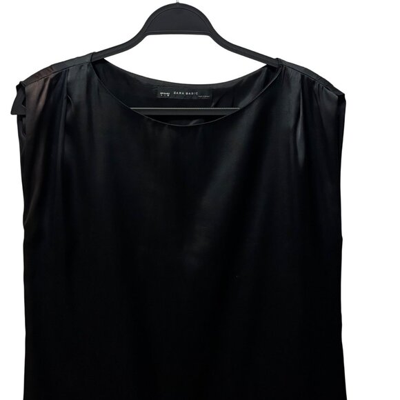 Zara Basic Womens Satin Dress With Pleated Hemline Black Size L Made in Spain - Picture 4 of 9